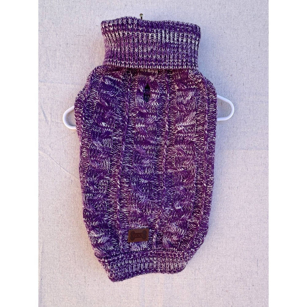 WOOF Purple Cable Knit Dog Sweater Turtleneck Pet Clothes Large Purple Marl